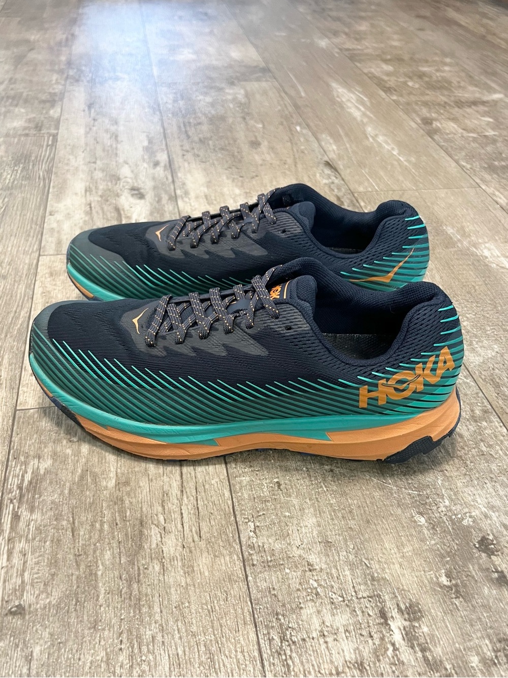 HOKA Torrent 2 Trail Running Shoes Mens 10 Real Teal/Cantaloupe Orange Outdoor